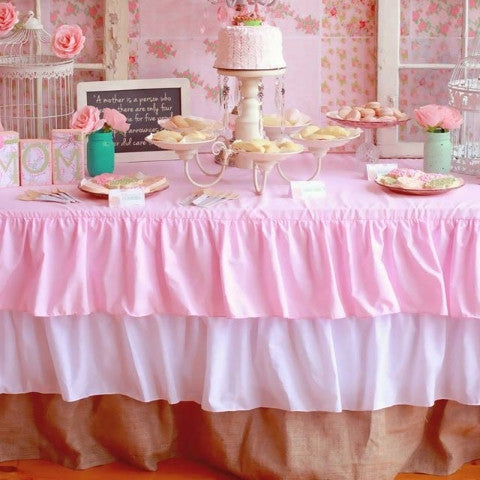 Ruffled Pink Burlap tablecloth - Main Image