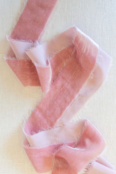 Ivory Silk Velvet Ribbon | Blush Pink Silk Velvet Ribbon | Antique Rose Silk Velvet Ribbon | Dusty Rose Silk Velvet Ribbon