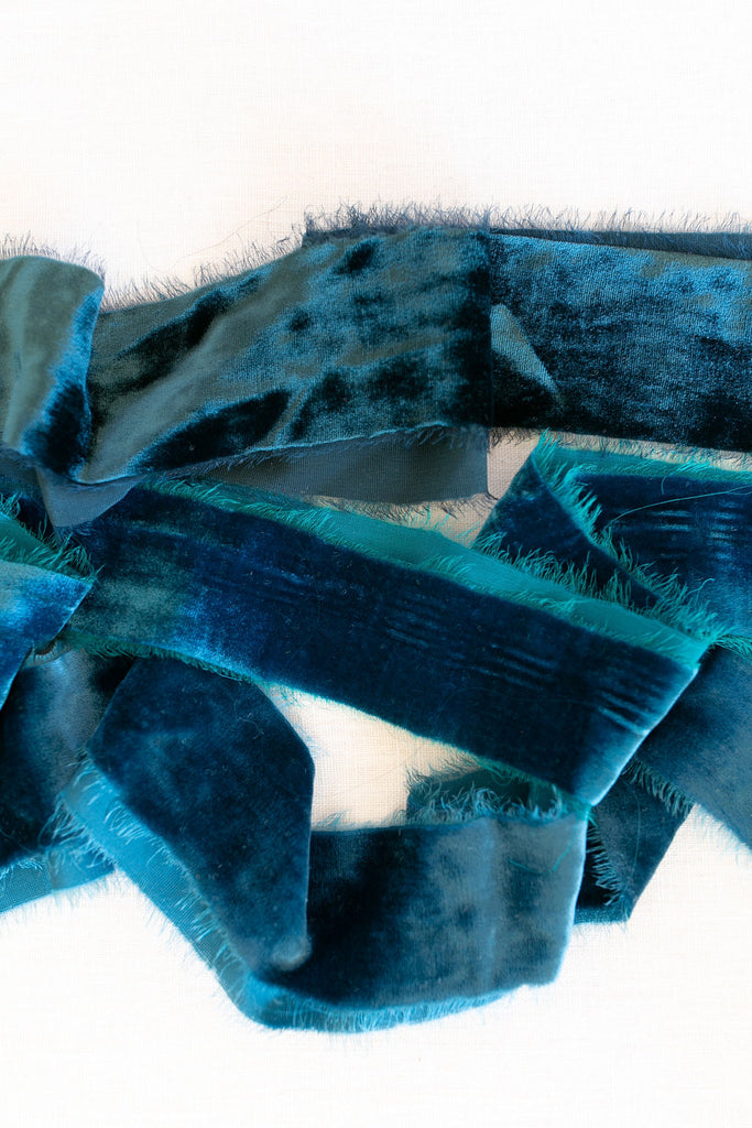 Dark Teal Silk Velvet Ribbon | Silk Velvet Ribbon