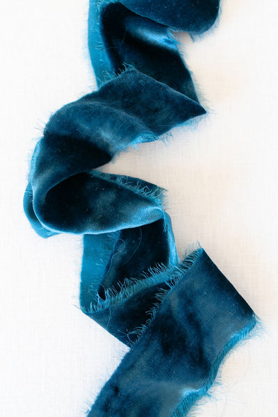 Dark Teal Silk Velvet Ribbon | Silk Velvet Ribbon