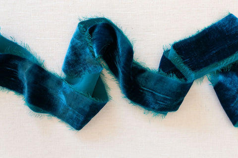 Dark Teal Silk Velvet Ribbon | Silk Velvet Ribbon