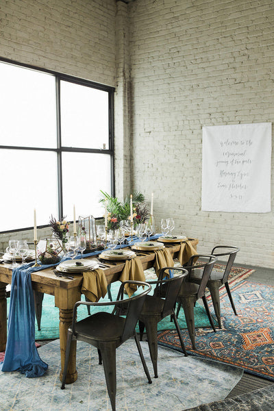 gauze table runner | Rustic table runner | blue table runner | flowing table linen | silk chiffon table runner | wedding | gauze - Partycrushstudio