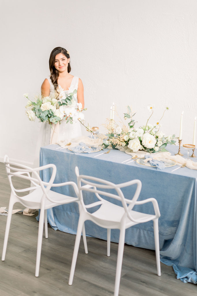 Powder Blue Velvet Table Linen