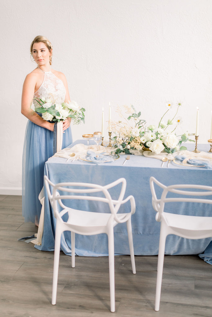 Powder Blue Velvet Table Linen