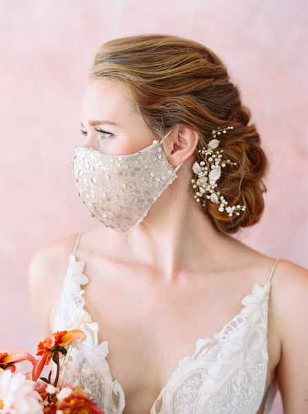 Ivory Sequin Facemask | Bridal Facemask