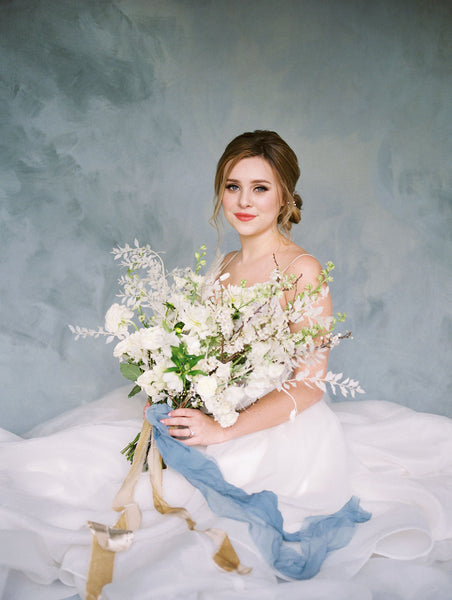 Steel Blue Chiffon Silk Ribbon | Gold Silk Velvet Ribbon | Silk Ribbon