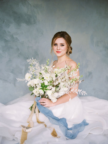 Steel Blue Chiffon Silk Ribbon | Gold Silk Velvet Ribbon | Silk Ribbon