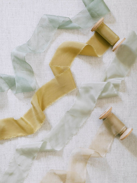 Olivier Green Silk Ribbon | Chartreuse Silk Ribbon | Pale Sage Silk Ribbon | Champagne Silk Ribbon | Silk Ribbon