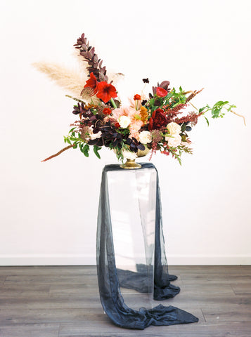 Dark Gray Silk Chiffon Table Runner | Hand Dye Silk Runner | Silk Ribbon - Partycrushstudio