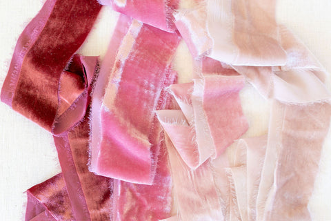 Ivory Silk Velvet Ribbon | Blush Pink Silk Velvet Ribbon | Antique Rose Silk Velvet Ribbon | Dusty Rose Silk Velvet Ribbon