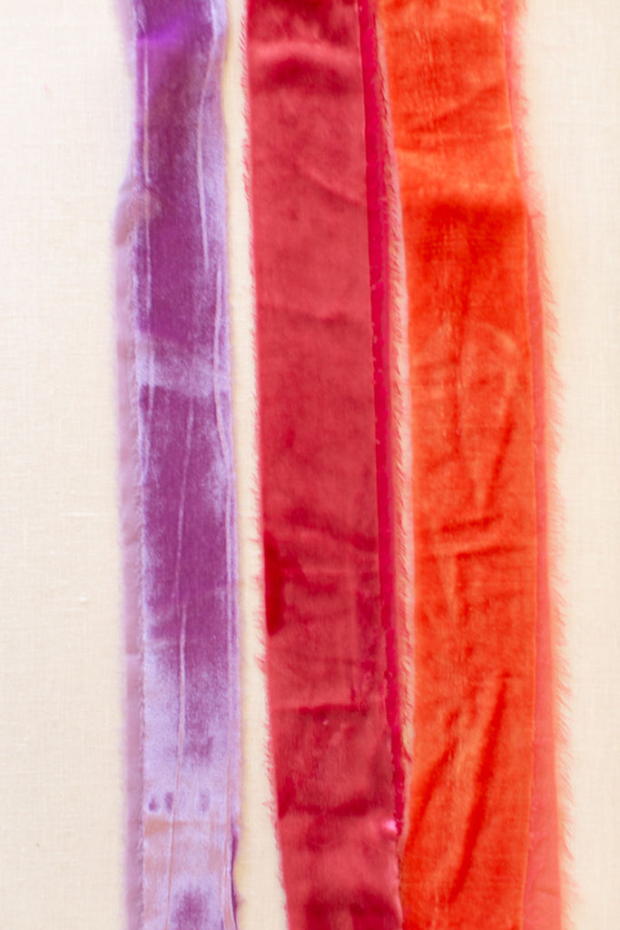 Lilac Purple Silk Velvet Ribbon | Pomegranate Silk Velvet Ribbon | Coral Silk Velvet Ribbon | Silk Velvet Ribbon