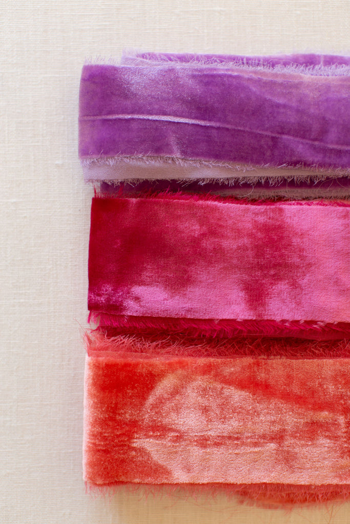 Lilac Purple Silk Velvet Ribbon | Pomegranate Silk Velvet Ribbon | Coral Silk Velvet Ribbon | Silk Velvet Ribbon