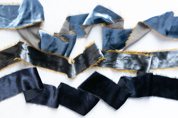 Midnight Blue Silk Velvet Ribbon | Dusty Blue Silk Velvet Ribbon | Midnight Storm Silk Velvet Ribbon