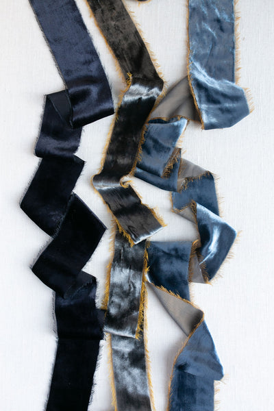 Midnight Blue Silk Velvet Ribbon | Dusty Blue Silk Velvet Ribbon | Midnight Storm Silk Velvet Ribbon
