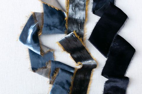 Midnight Blue Silk Velvet Ribbon | Dusty Blue Silk Velvet Ribbon | Midnight Storm Silk Velvet Ribbon
