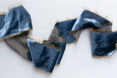 Midnight Blue Silk Velvet Ribbon | Dusty Blue Silk Velvet Ribbon | Midnight Storm Silk Velvet Ribbon