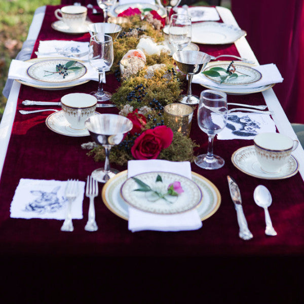 Maroon velvet table runner | velvet tabletop | vintage wedding table linen - Partycrushstudio