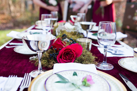 Maroon velvet table runner | velvet tabletop | vintage wedding table linen - Partycrushstudio
