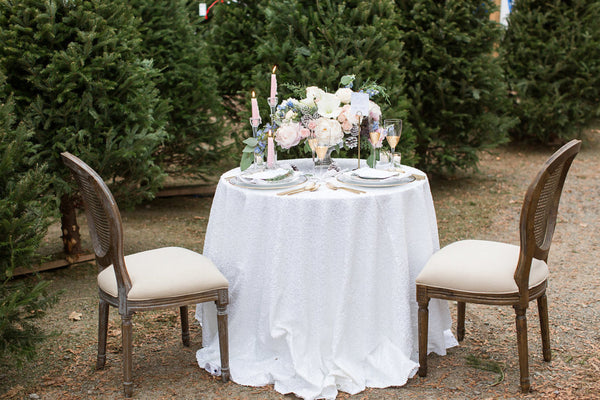 White Sequin Tablecloth, sequin table linen, white sequin table covers, wedding tablecloths, winter wedding, Romantic wedding table decor, - Partycrushstudio
