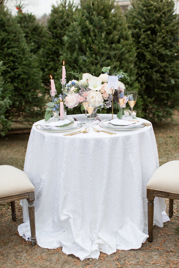White Sequin Tablecloth, sequin table linen, white sequin table covers, wedding tablecloths, winter wedding, Romantic wedding table decor, - Partycrushstudio