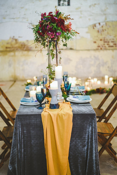 Velvet Tablecloth | Gray Velvet Tablecloth | Charcoal Gray Wedding | Gray Velvet table Linen | Velvet table runner - Partycrushstudio