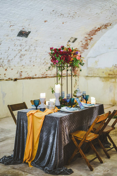 Velvet Tablecloth | Gray Velvet Tablecloth | Charcoal Gray Wedding | Gray Velvet table Linen | Velvet table runner - Partycrushstudio
