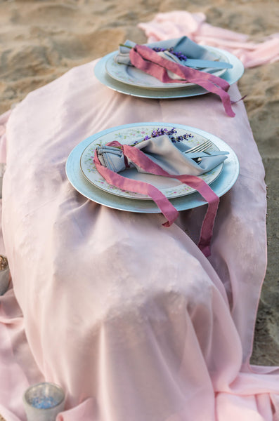 silk chiffon  runner | wedding runner | wedding tablecloth | gray overlay | dusty rose weddings |mauve wedding decor | table decor | wedding - Partycrushstudio