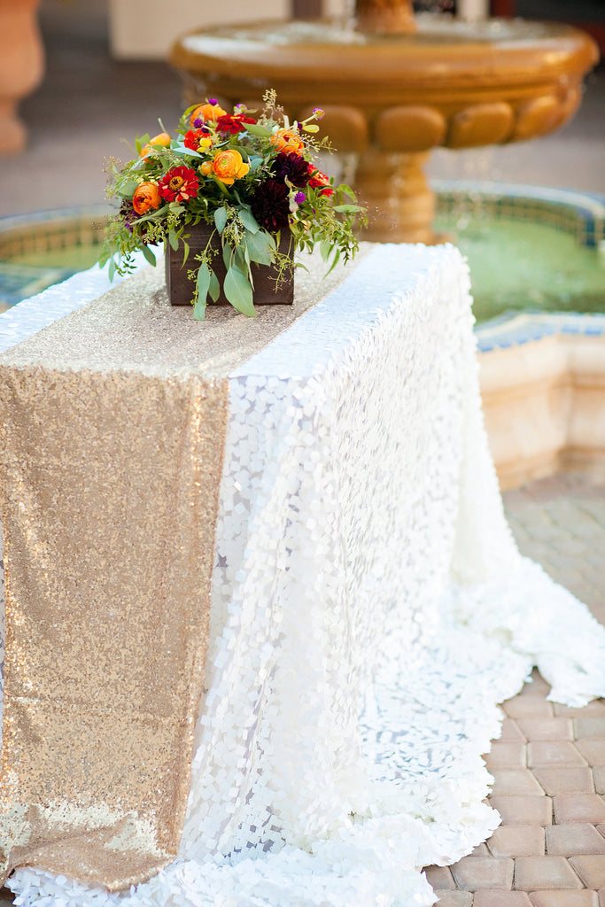 White Sequin Tablecloth | sequin table linen | sequin tablecloth | sequin table cover | wedding table decor | sequin runner | glam wedding - Partycrushstudio