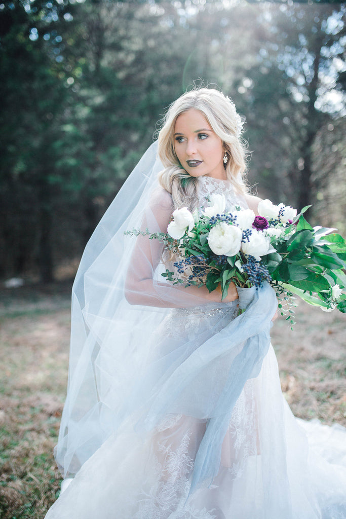 Dusty Blue Ribbon Hand Dyed Cotton Bridal Bouquet Ribbon, Wedding