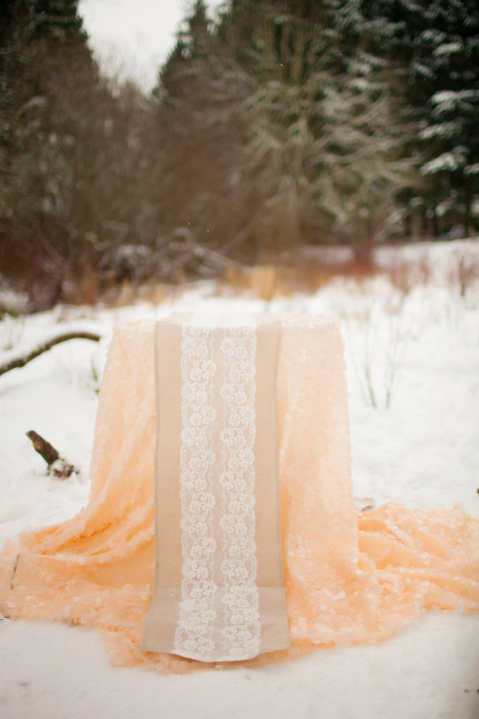Natural Linen Lace Table Runner 12 x 108 - Partycrushstudio